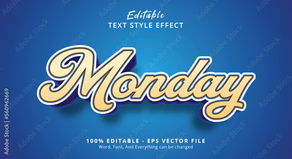 Editable text effect, Vintage Monday text on lettering style effect
