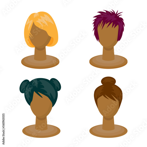 Obraz na płótnie illustration of isolated set of colorful woman wigs w salonie