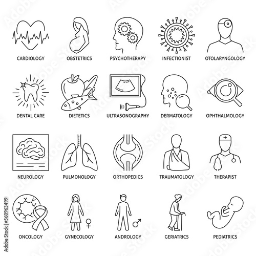 Medical specialty icon set in line style