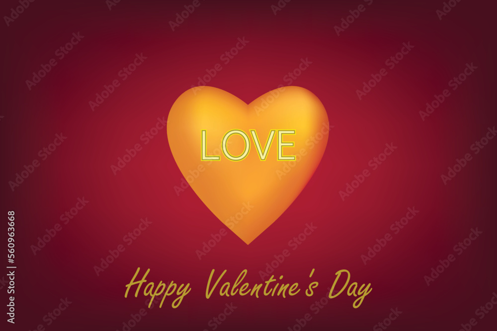 Happy Valentine's Day. Yellow bright inscription love, Design element for Valentine's Day.