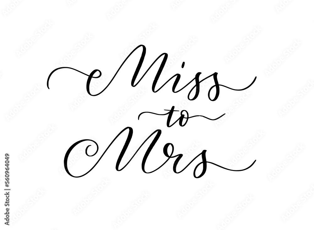Miss to Mrs modern hand-written brush calligraphy on transparent background