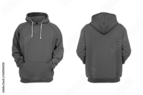 Blank black hoodies with pocket mockup isolated over white background.3d rendering. hooded sweatshirt, men's hooded jacket front and back side design mockup template.