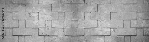 Abstract gray grey bright geometric 3d concrete cement tiles wall texture background banner wide panorama panoramic