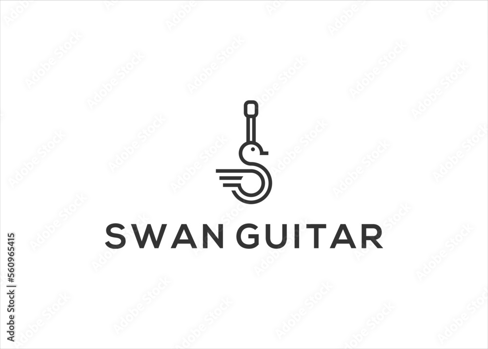 swan line with guitar music logo design vector template swan line with guitar music logo design vector template