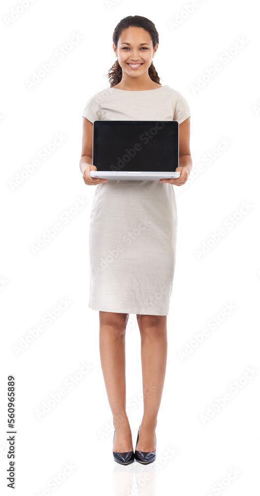 Business women in portrait, mockup with laptop, technology and corporate communication, email and networking with internet. Black woman with laptop screen, professional marketing for pc or company Business women in portrait, mockup with laptop, technology and corporate communication, email and networking with internet. Black woman with laptop screen, professional marketing for pc or company