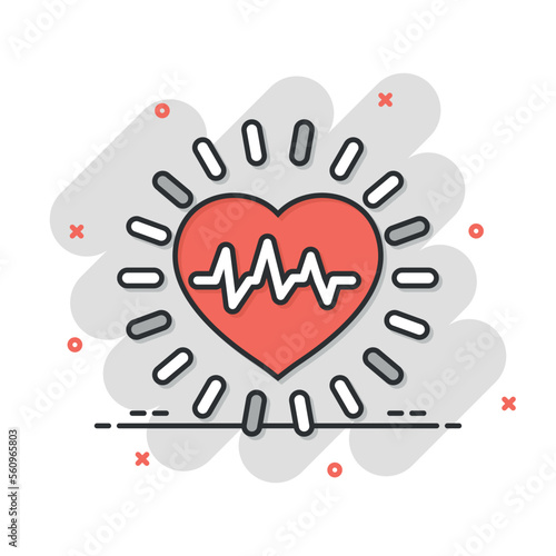 Arterial blood pressure icon in comic style. Heartbeat monitor cartoon vector illustration on isolated background. Pulse diagnosis splash effect sign business concept.
