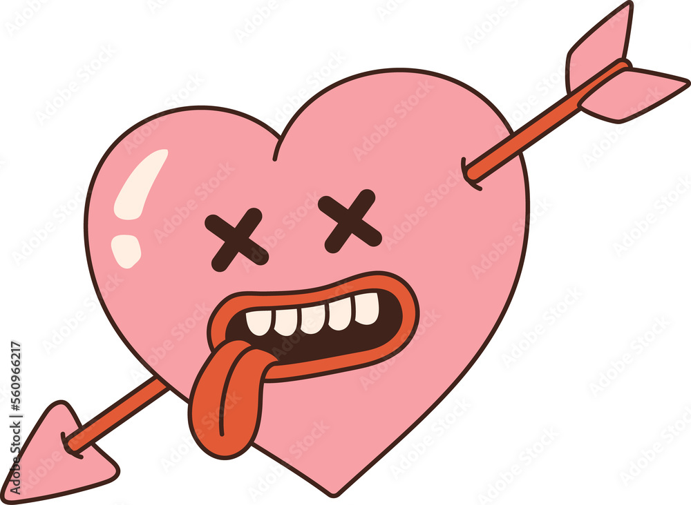 Groovy lovely heart sticker. Love concept. Happy Valentines day. Pink and red colors. Groovy lovely heart sticker. Love concept. Happy Valentines day. Pink and red colors.