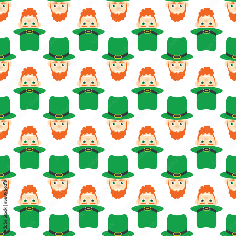 St patrick man. Party decoration. Funny St. Patrick's leprechaun. Party invitation. Vector seamless design. Traditional design.