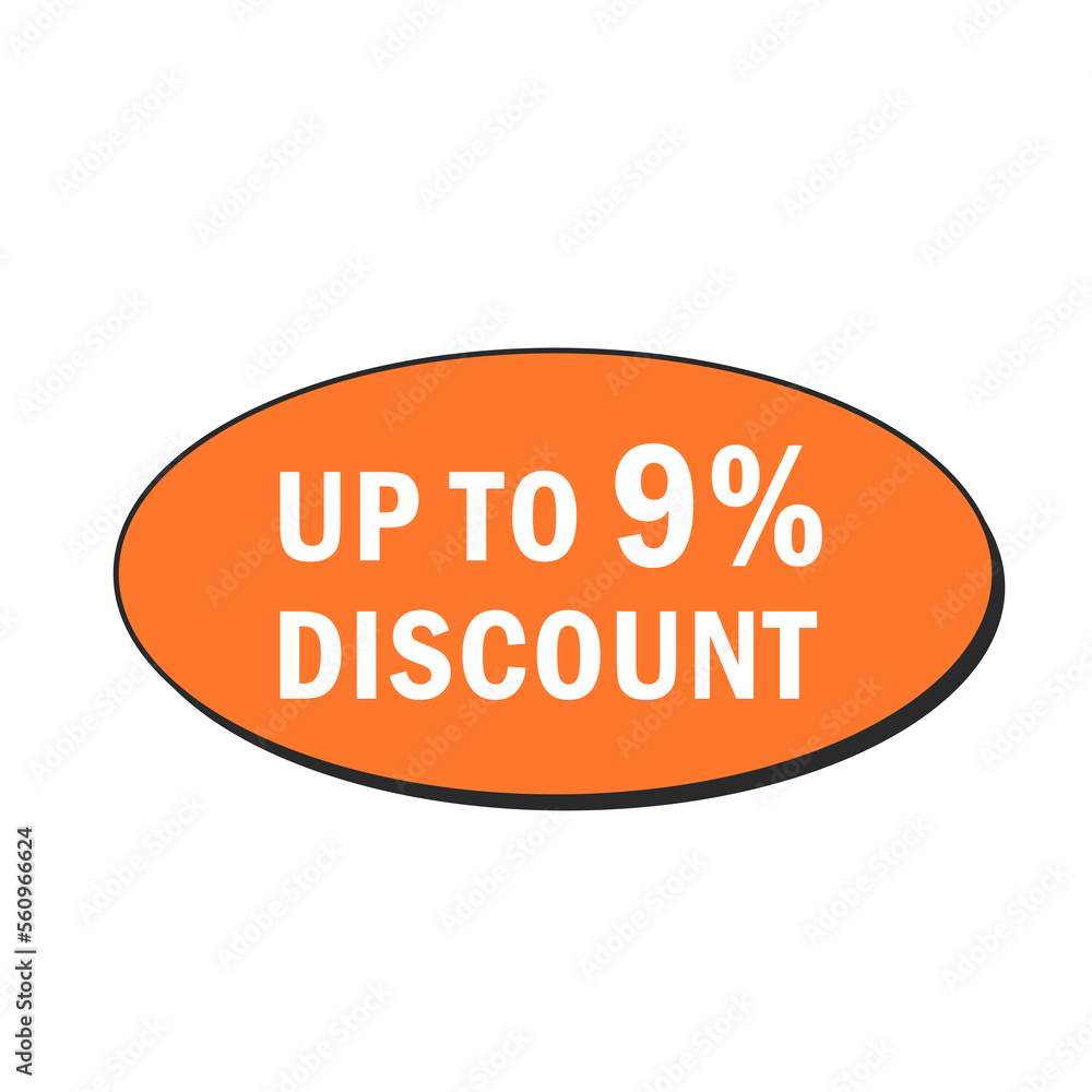 Discount up to 9 percent. Discount offer price tag. Discount up to 9 percent. Discount offer price tag.