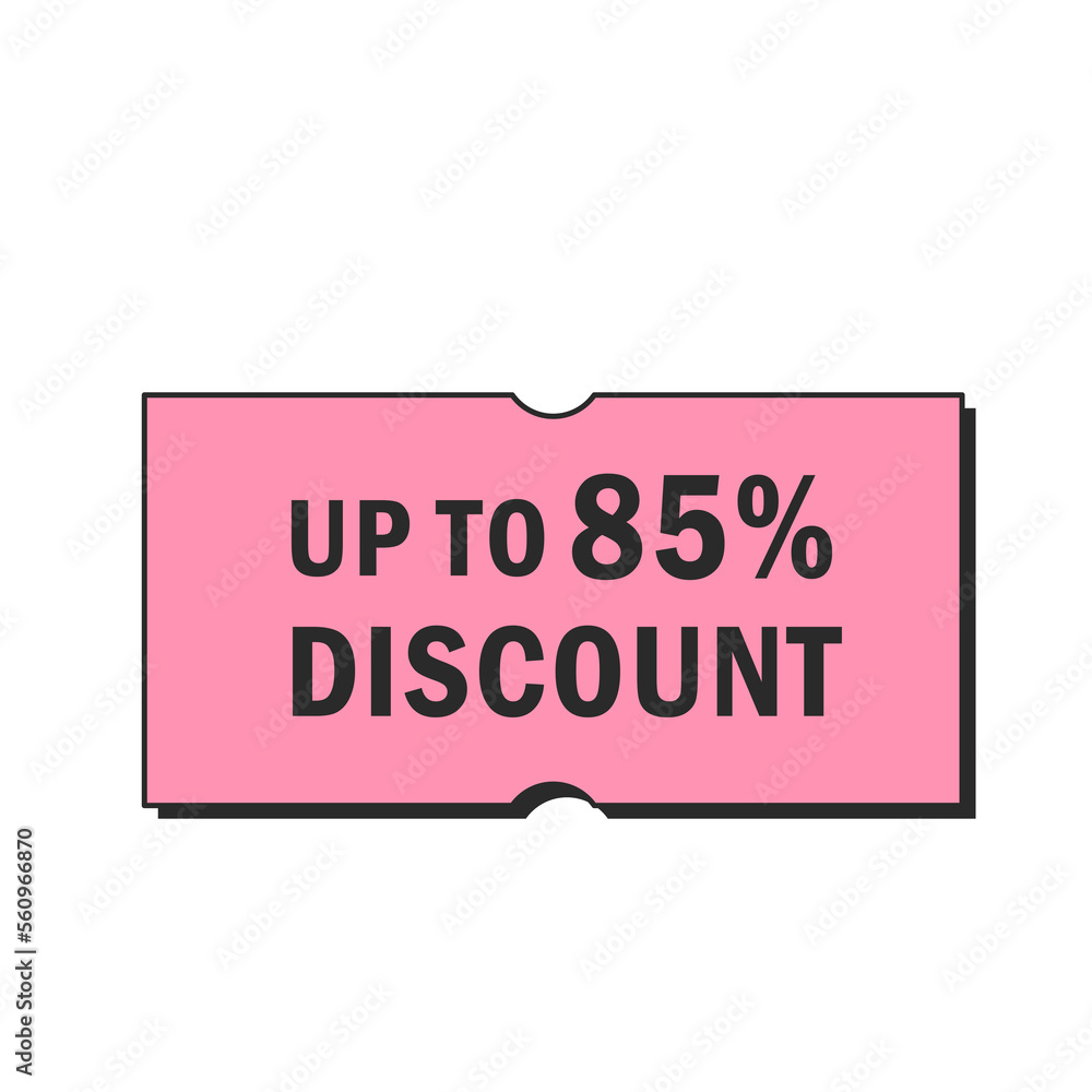 Discount up to 85 percent. Discount offer price tag. Discount up to 85 percent. Discount offer price tag.