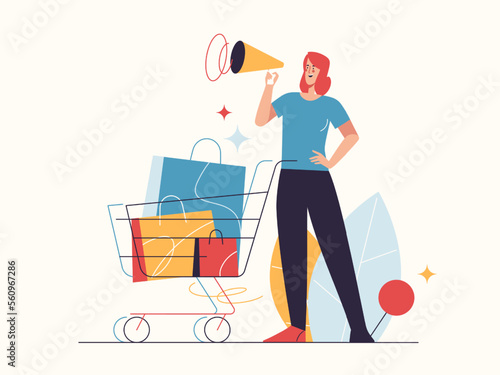 Vector illustration on the subject of e-commerce, sale, promotions, online shopping