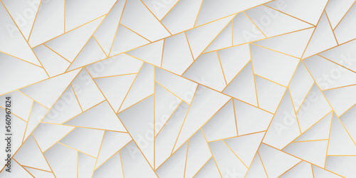 vector illustration of abstract background with gold lines and white triangle geometric shapes