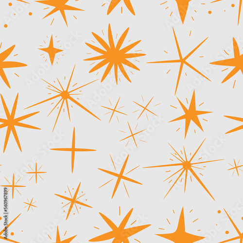 Hand drawn sparkling star. Retro abstract seamless pattern with hand drawn sparkle for celebration design. Geometric shape.