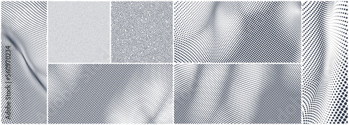 Background of black dots randomly moving on white backdrop. Chaotic concentration and dispersion of small particles. Grainy design. Pointillism pattern. Wavy surface. Dynamic vector illustartion.