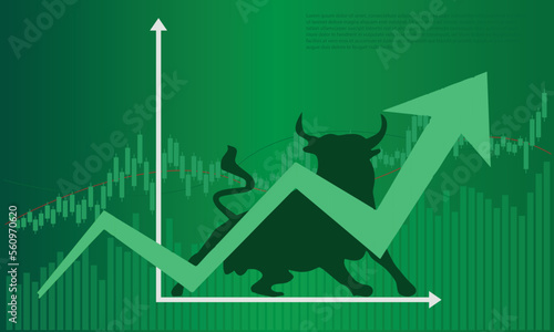 Bull run or bullish market trend in crypto currency or stocks. Trade exchange background, up arrow graph for increase in rates. Cryptocurrency price chart & blockchain technology, economy boom