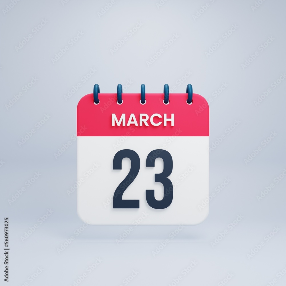 Fototapeta premium March Realistic Calendar Icon 3D Illustration Date March 23