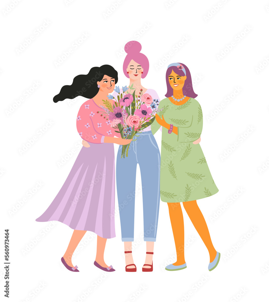Isolated illustration of a women with flowers. Concept for International Women s Day and other Isolated illustration of a women with flowers. Concept for International Women s Day and other