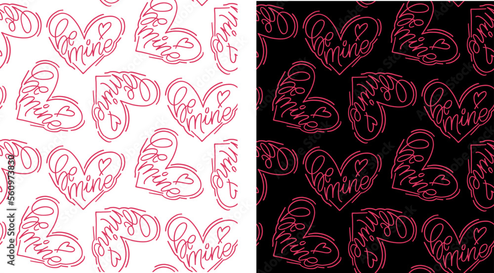Love heart pattern background. Cute hand drawn heart template art - for Valentine's Day.
