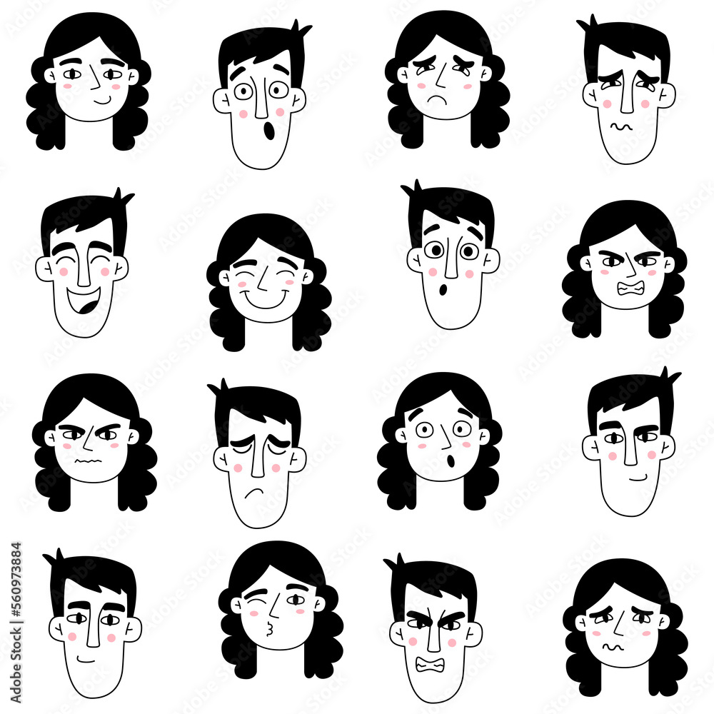 Man and woman face expression. Guy, girl pattern Man and woman face expression. Guy, girl pattern