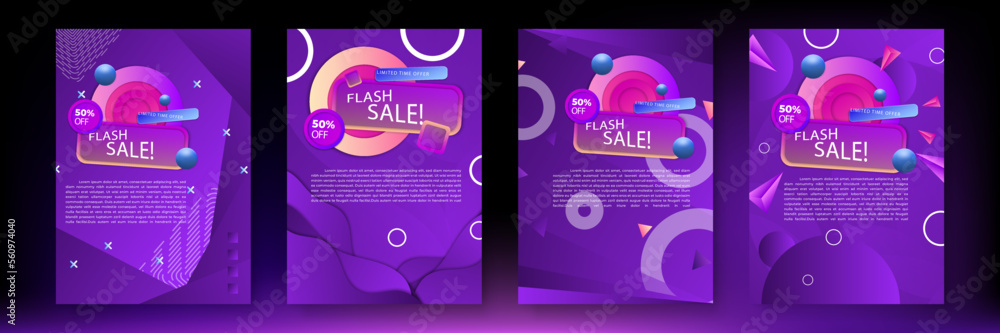 Modern colorful sale poster template design on purple. Can be used for discount, offer, promotion, deal, advertising, coupon, black friday, flash sale, mega sale and more. Vector illustration