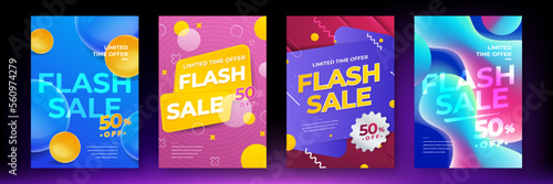Modern colorful flash sale promotion design template poster. Sale and discount offers flyers. Flash sale poster, sale banner design template. Vector illustration