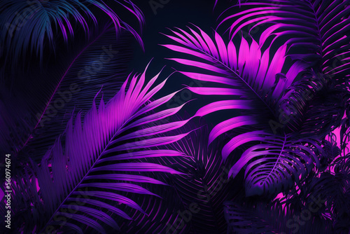 Neon purple tropical palm leaf background illustration