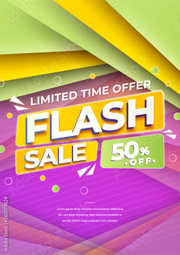 Modern flash sale poster template with colorful gradient design and text effect. Sale promotion offer deal ads flyer background