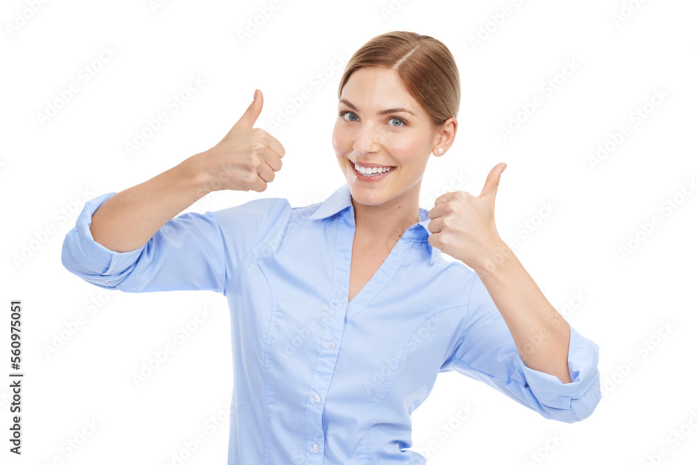 Thumbs up, hands and portrait of a business woman for winning, success and thank you for support or approval. Happy female with like emoji for deal, sale or discount isolated on white background Thumbs up, hands and portrait of a business woman for winning, success and thank you for support or approval. Happy female with like emoji for deal, sale or discount isolated on white background