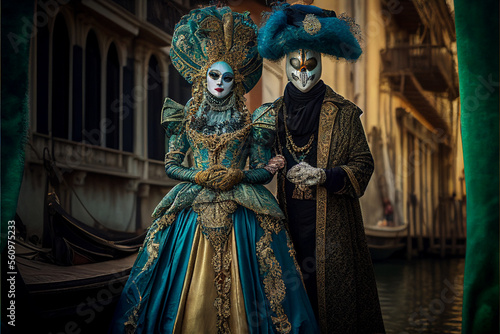 People with carnival mask in Venice. Feast of masks and strange costumes.. © Ivan