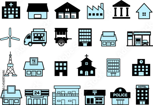 建物・建造物のイラストアイコンセット