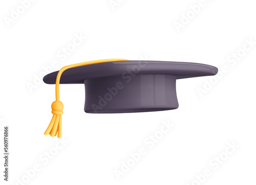 3d graduate hat icon. Student cap throw in realistic minimal style. Education, training, knowledge concept. Vector cartoon illustration