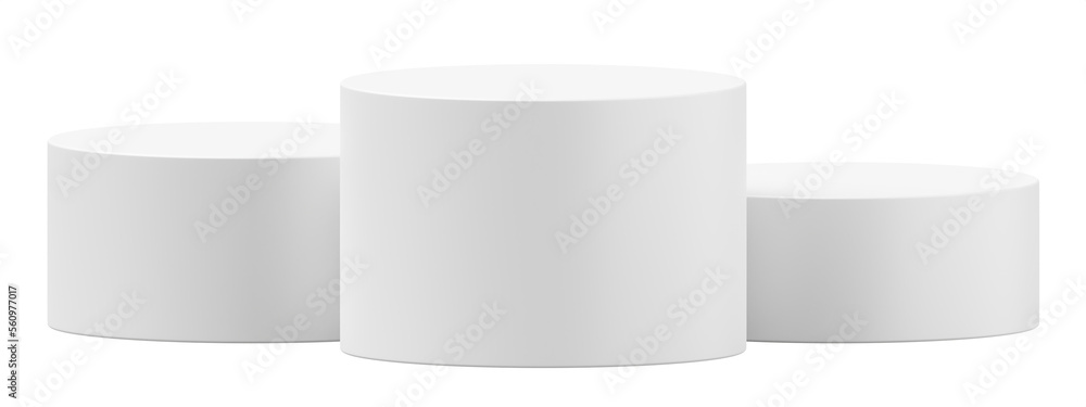 Blank winner podium platform stage isolated on png background with first place victory pedestal ceremony or modern white product presentation display and minimal show cylinder stand studio backdrop. - obrazy, fototapety, plakaty 