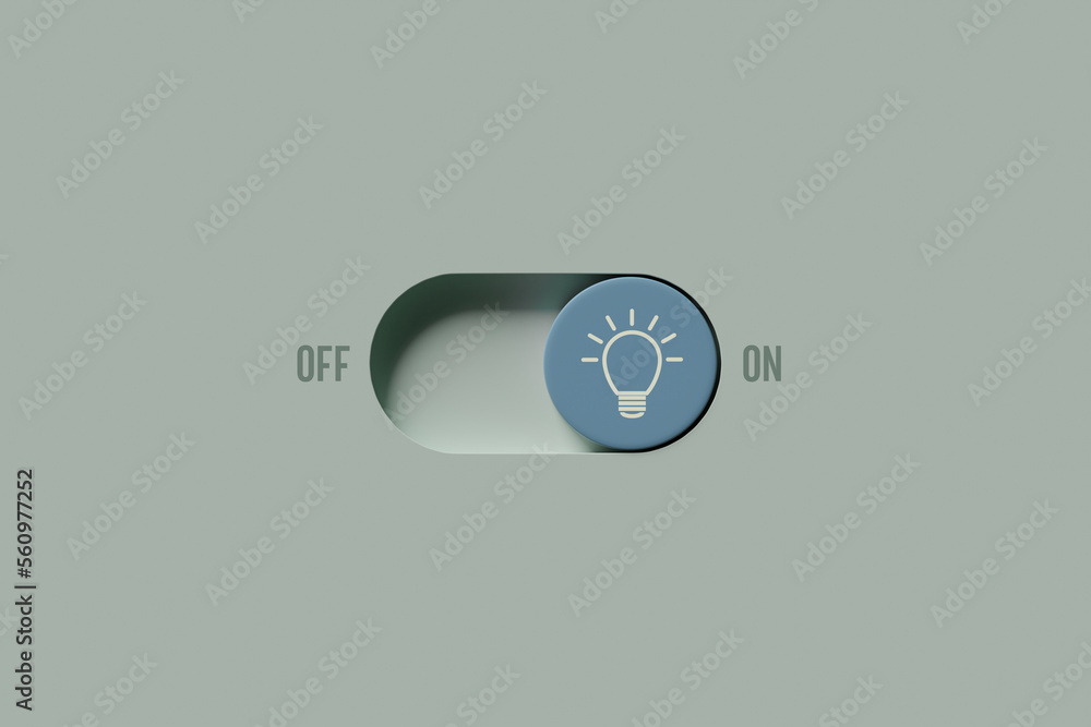 On and off toggle switch button, Light bulb icon, Creative idea and ...
