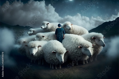 Sheep in Dreams  Generative AI  Illustration