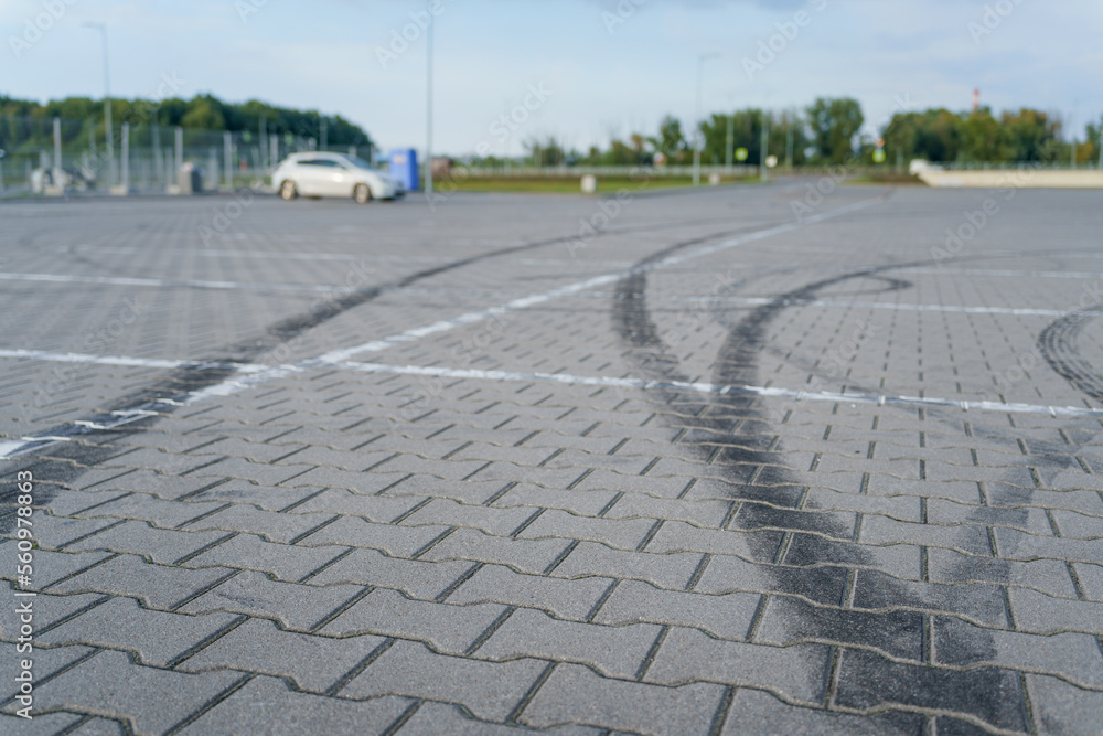 Fototapeta premium black marks from drift car tires