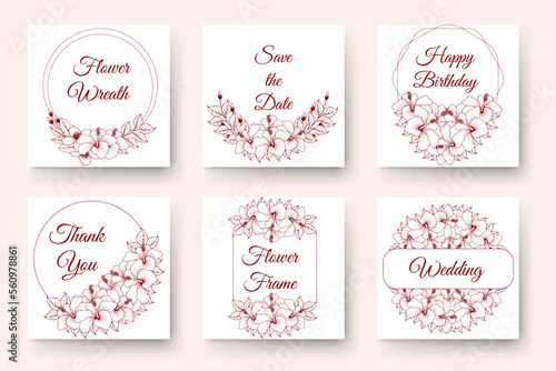 Hand drawn flower wreath design with floral elements for birthday new year wedding invitation Card