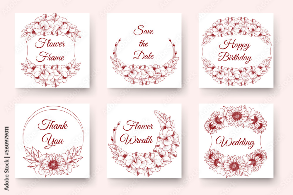 Hand drawn flower wreath design with floral elements for birthday new year wedding invitation Card Hand drawn flower wreath design with floral elements for birthday new year wedding invitation Card
