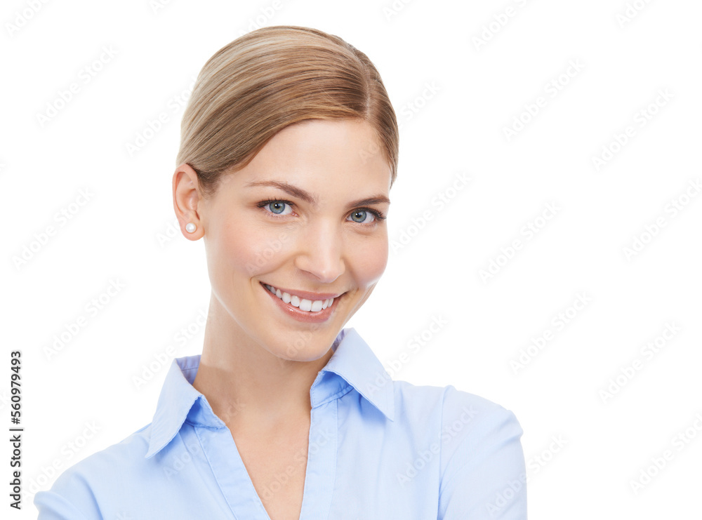 Business woman, face portrait and happy on a white background with a smile for leadership and career choice. Face of a female entrepreneur in studio with pride and happiness for startup marketing Business woman, face portrait and happy on a white background with a smile for leadership and career choice. Face of a female entrepreneur in studio with pride and happiness for startup marketing