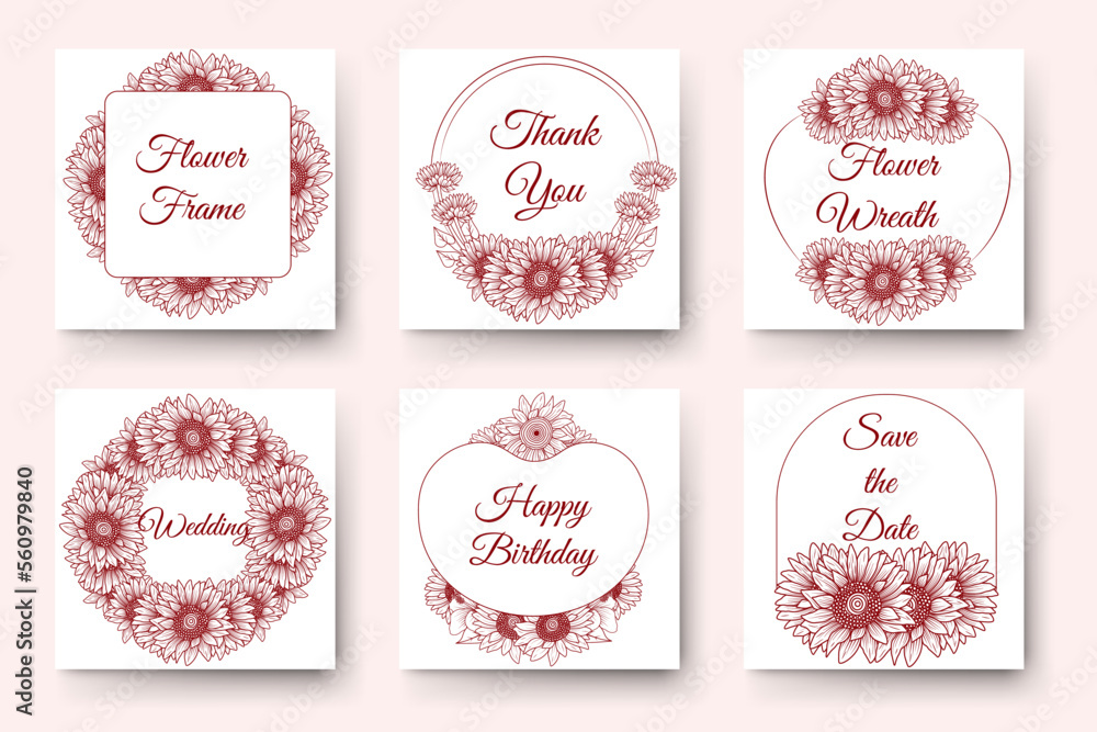 Hand drawn flower wreath design with floral elements for birthday new year wedding invitation Card Hand drawn flower wreath design with floral elements for birthday new year wedding invitation Card