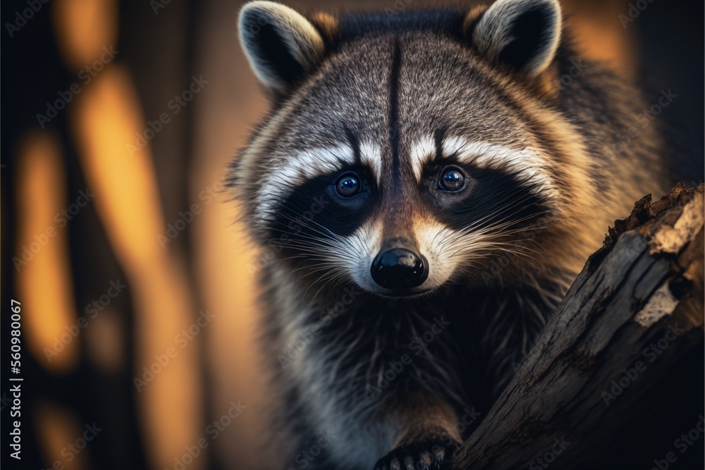 A Cute Sitting Raccoon with a Mask-Like Face