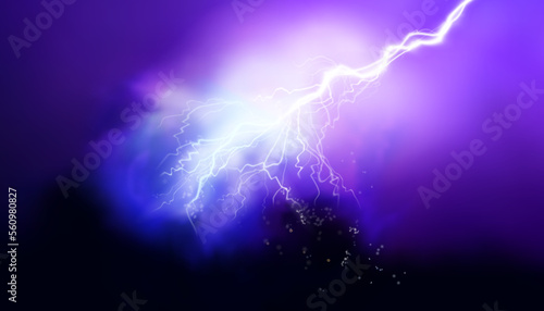 Lightning, thunderstorm at night. Electrical energy. Light effects. Vector illustration.