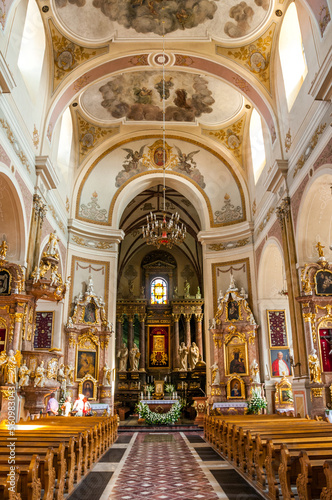 Interior of Collegiate Basilica of the Assumption of the Blessed Virgin Mary, Altar. Kalisz, Greater Poland Voivodeship, Poland.