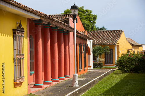 Afternoon view of the historic Spanish Colonial buildings of Tlacotalpan, Verzcruz, Mexico.