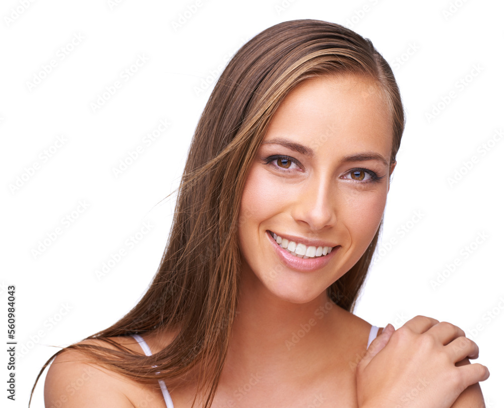 Cosmetic, happy and portrait of a woman in a studio with a makeup, face or natural routine. Beauty, cosmetics and young female model from Brazil with a skin treatment isolated by white background. Cosmetic, happy and portrait of a woman in a studio with a makeup, face or natural routine. Beauty, cosmetics and young female model from Brazil with a skin treatment isolated by white background.