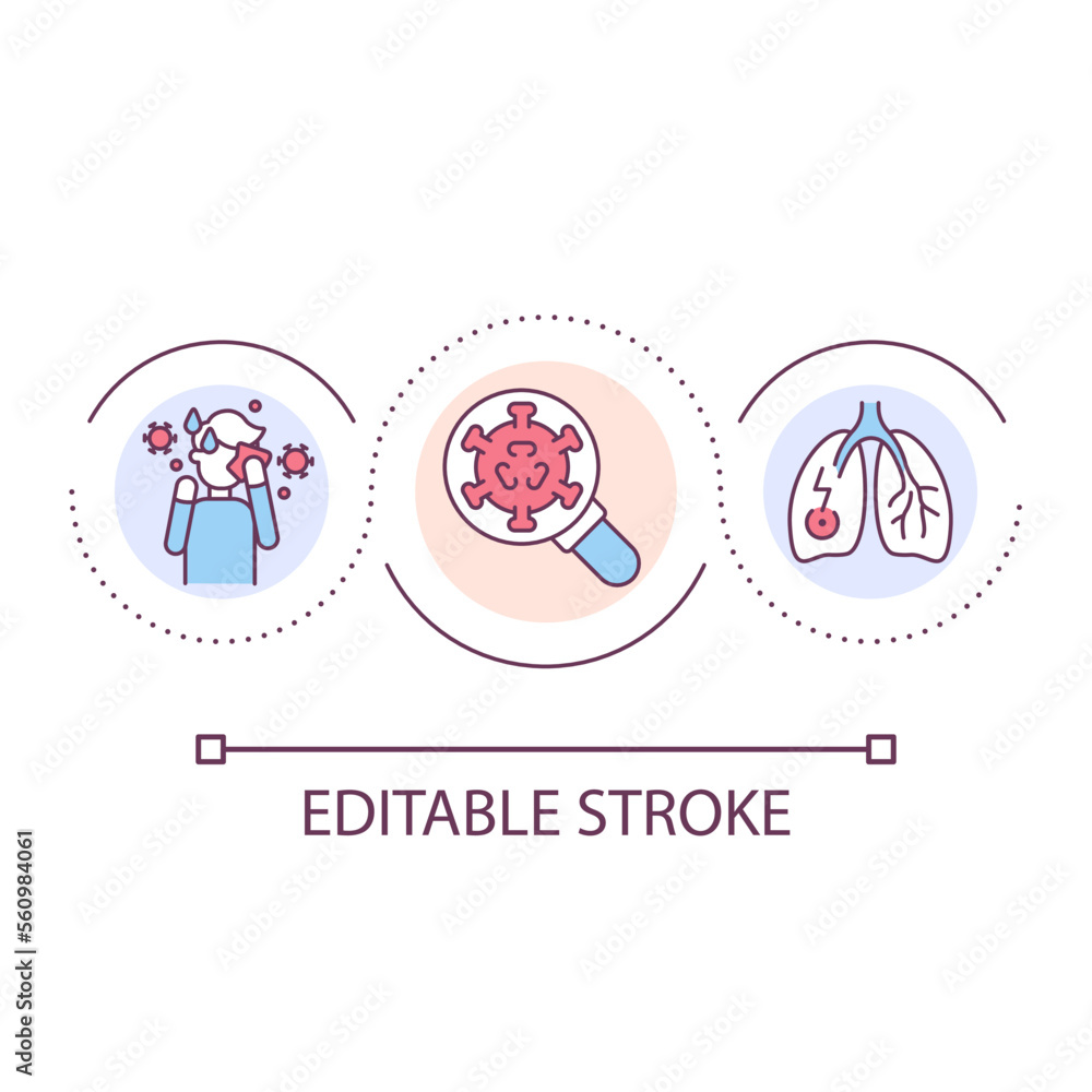 Respiratory tract infection loop concept icon. Pulmonary disease. Contagious virus. Influenza abstract idea thin line illustration. Isolated outline drawing. Editable stroke. Arial font used