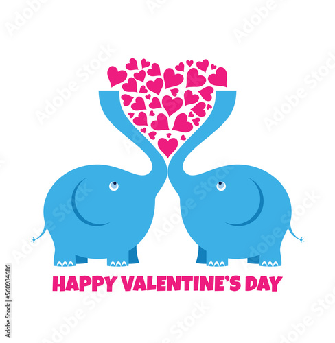 Happy Valentine's day. Two cute little elephants in love, vector illustration.