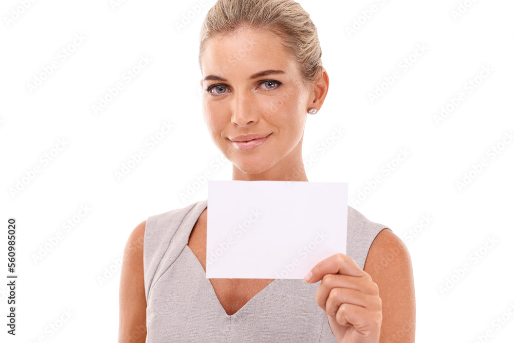 Business card mockup, smile and portrait of woman with marketing, advertising or product placement space. Contact info mock up, corporate promo sign and professional worker on white background studio Business card mockup, smile and portrait of woman with marketing, advertising or product placement space. Contact info mock up, corporate promo sign and professional worker on white background studio
