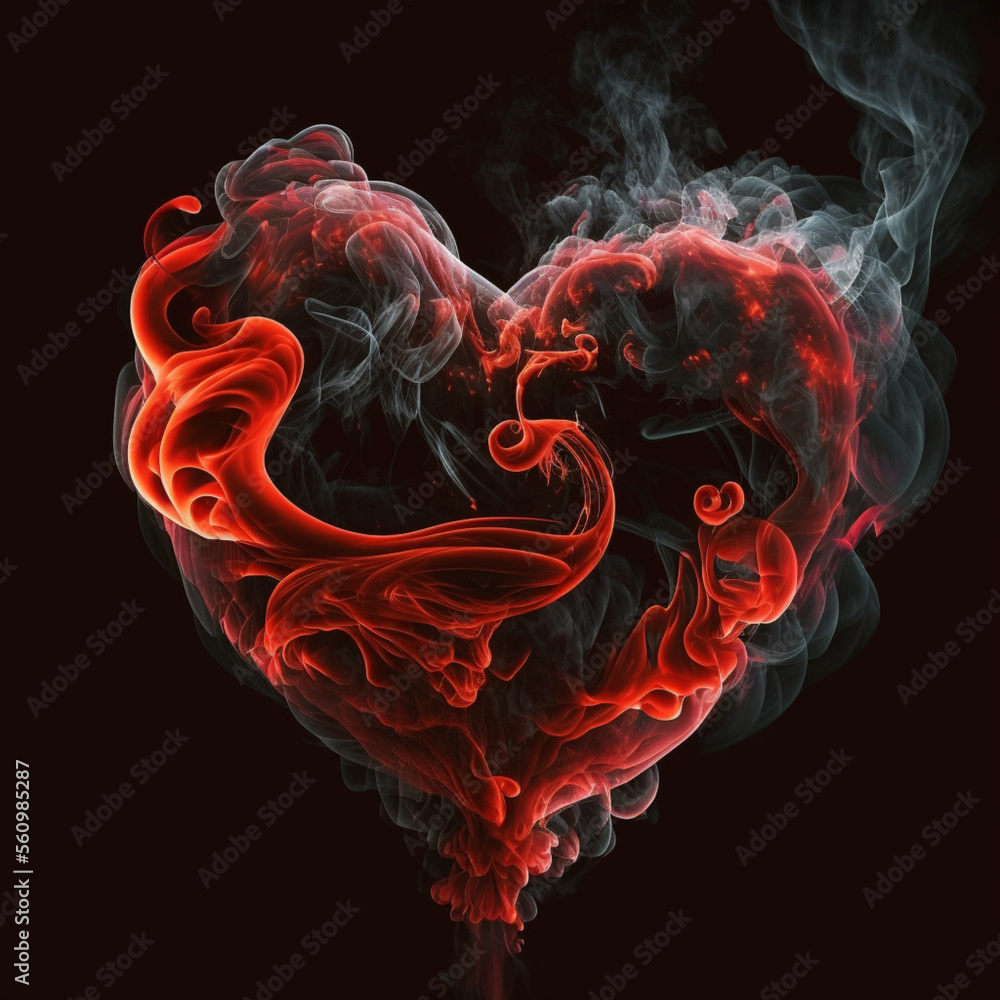 Love heart Saint Valentine's Day Red and black smoke Love heart Saint Valentine's Day Red and black smoke