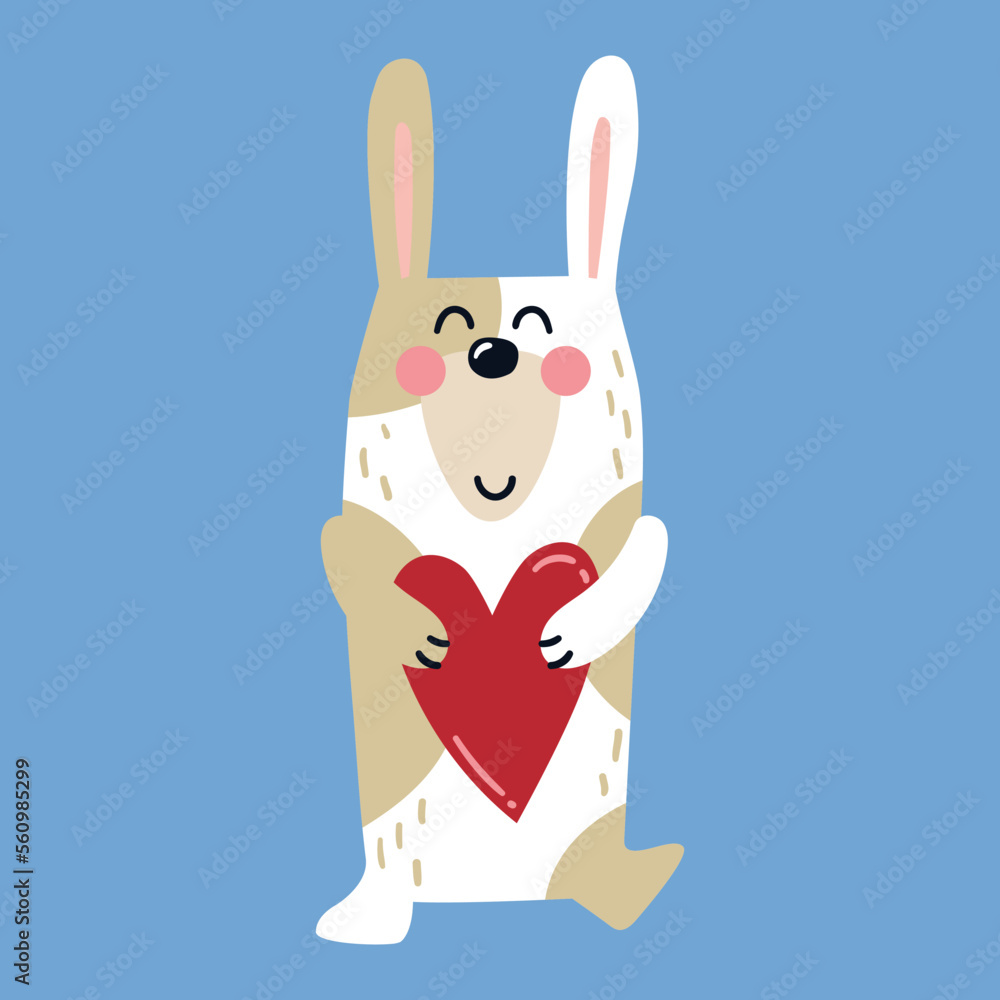 Illustration of a rabbit in love holding a heart with its paws, Valentine's drawing Illustration of a rabbit in love holding a heart with its paws, Valentine's drawing