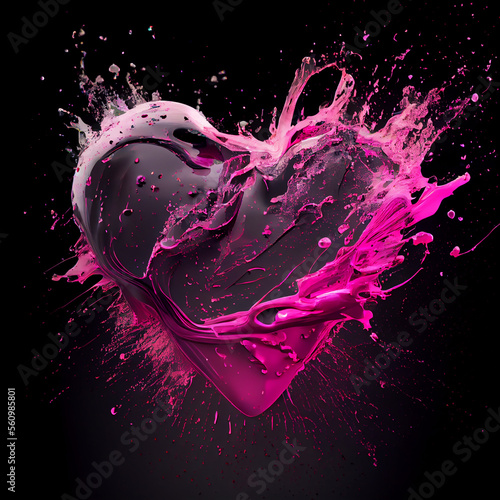 Fototapet Fuchsia pink and black Love heart Saint Valentine's Day